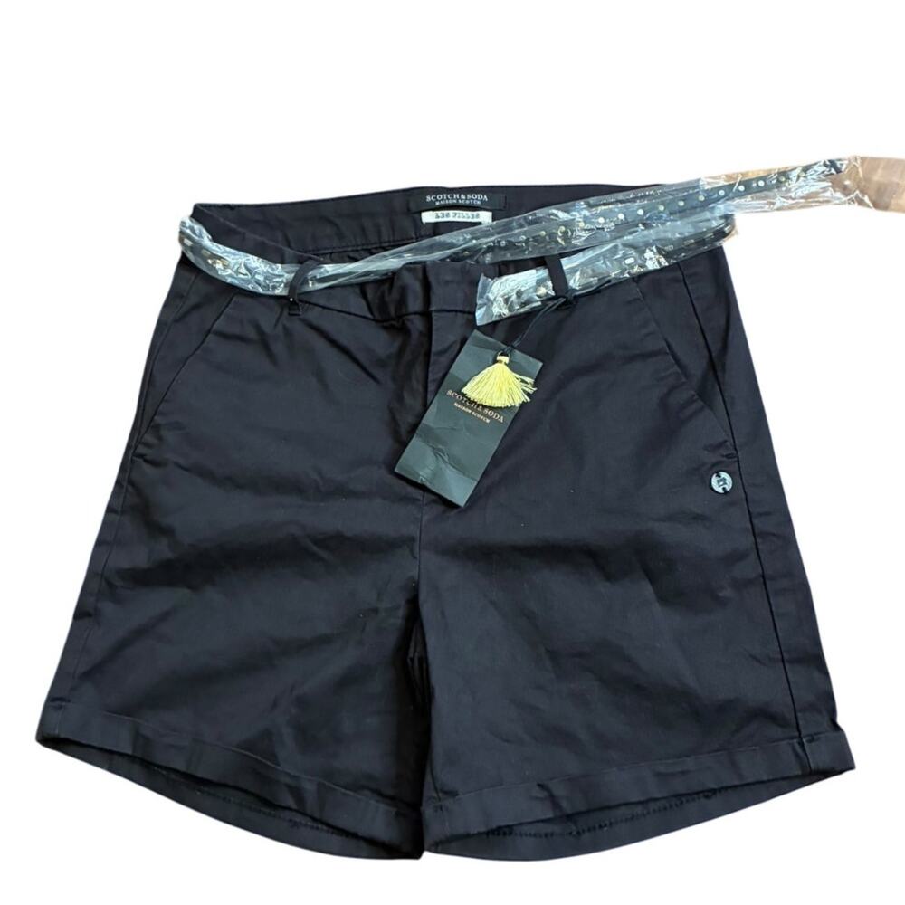 Scotch & Soda "The 1977" Forget Me Never Black Chino Shorts w/ Belt Size 25